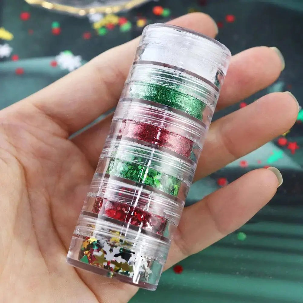 6color Christmas Snowflake Nail Glitter DIY Christmas Nail Glitter Set Snowflakes Sequins Bright Shine Multi-purpose Glitter Set Peaceful Pleasures Health and Wellness