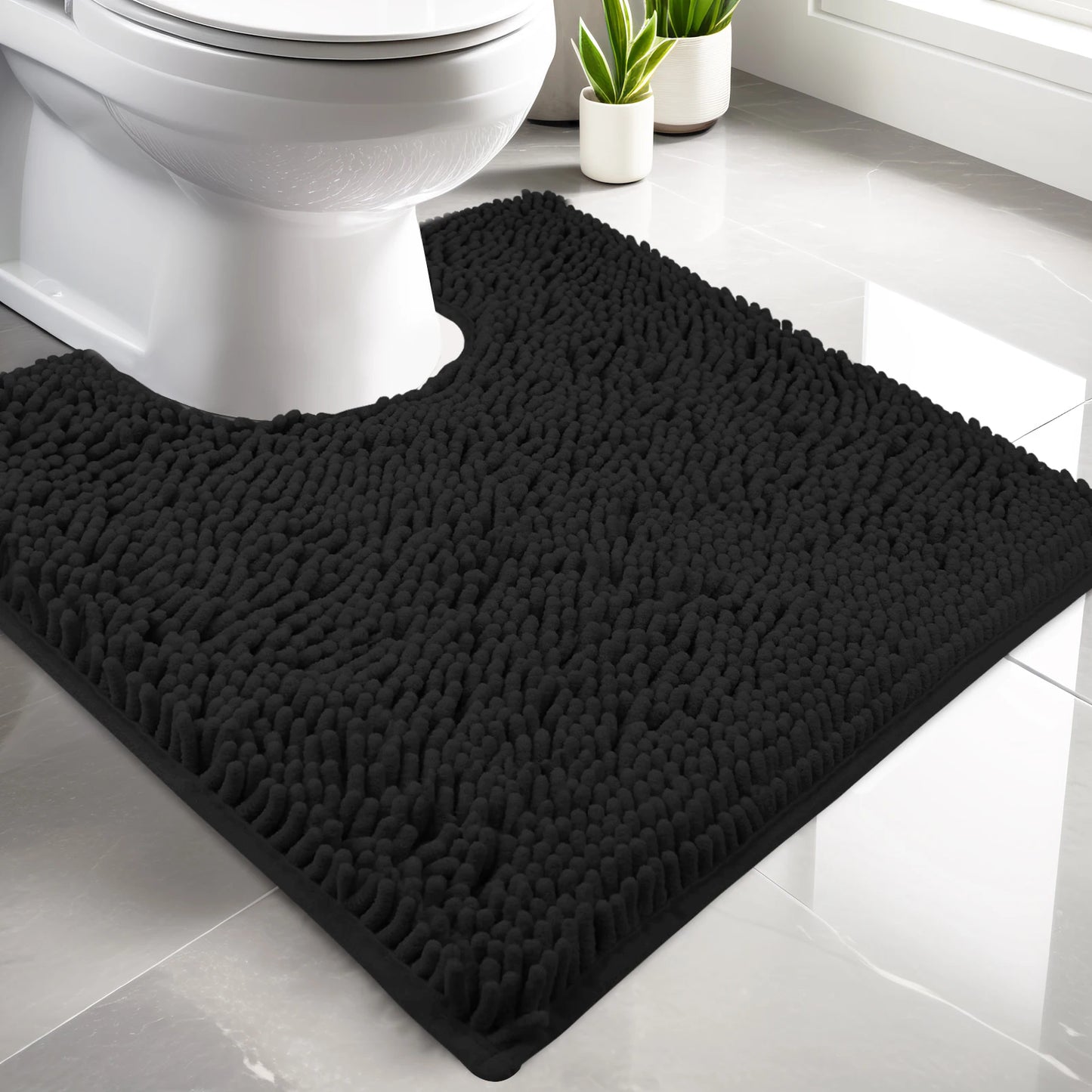 U-Shape Toilet Mat Non-Slip Shaggy Soft Pedestal Mat for Bathroom, Water Absorbent bath mat oilet Mat for Floor Dry Pedestal Mat Peaceful Pleasures Health and Wellness Chenille 1