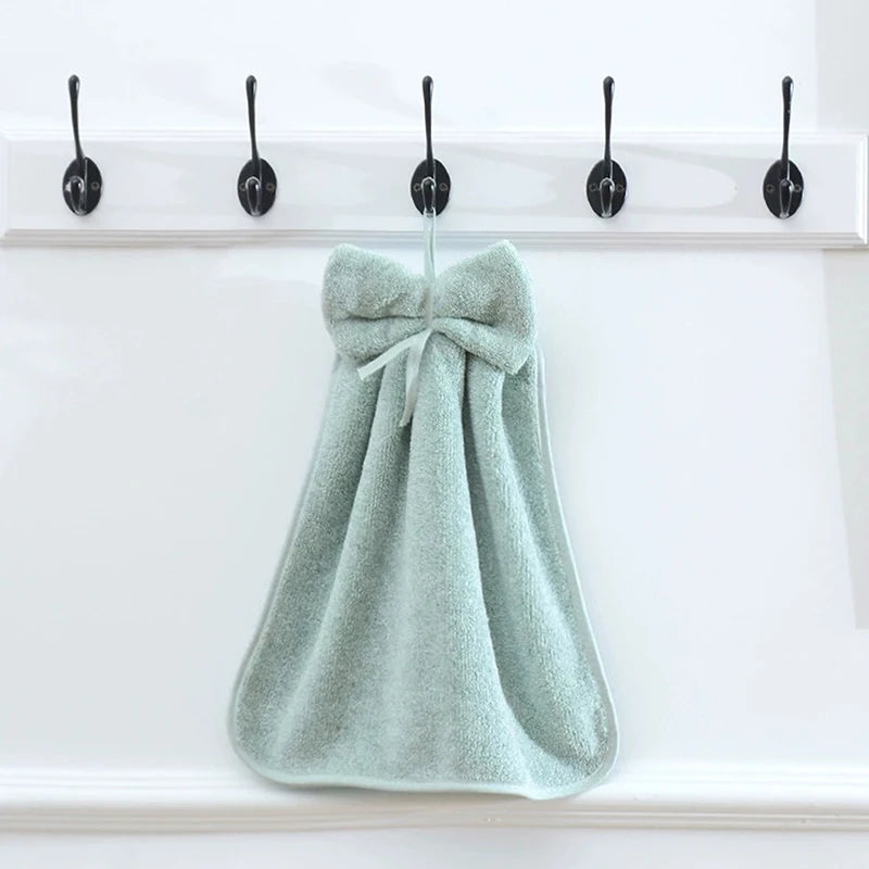 Bowknot Hanging Hand Towels – Soft Coral Fleece, Quick Dry
