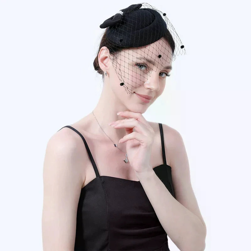 Black Mesh Pearl Bow Hair Clip – French Vintage Stewardess Hat