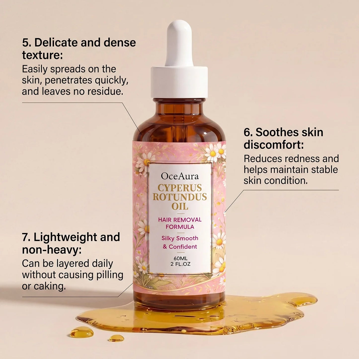 OceAura Cyperus Rotundus Hair Inhibitor Oil 60ml | Smooth Skin