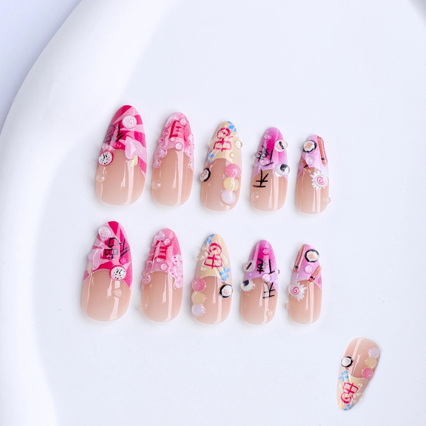 24pcs 3D Cartoon Press On Nails – Almond Y2K Fake Nail Set