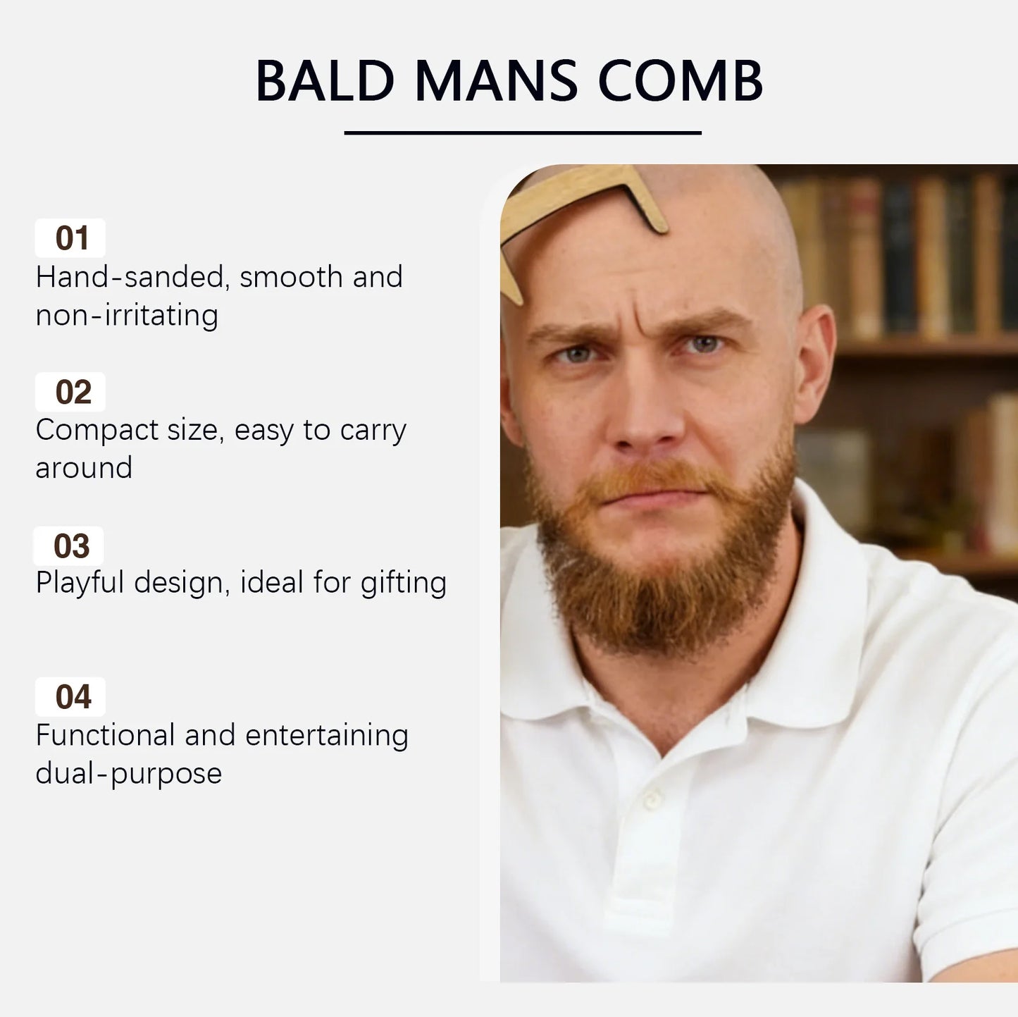 Bald Head Fun Comb – Funny Wooden Scalp Massager Gift for Men