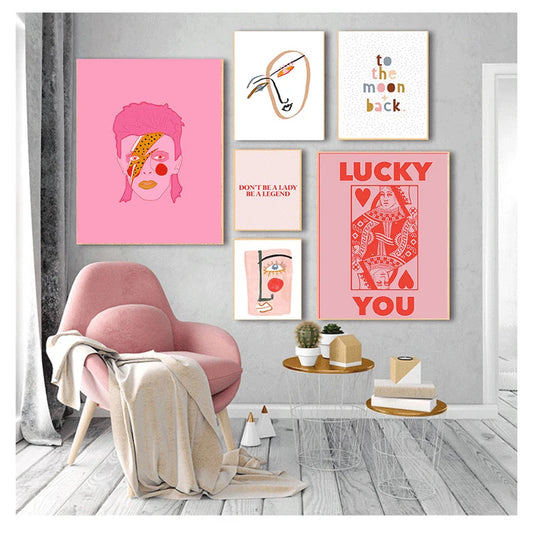 Pink Lucky You Nordic Abstract Line Face Canvas Wall Art Canvas Wall Art Peaceful Pleasures Health and Wellness