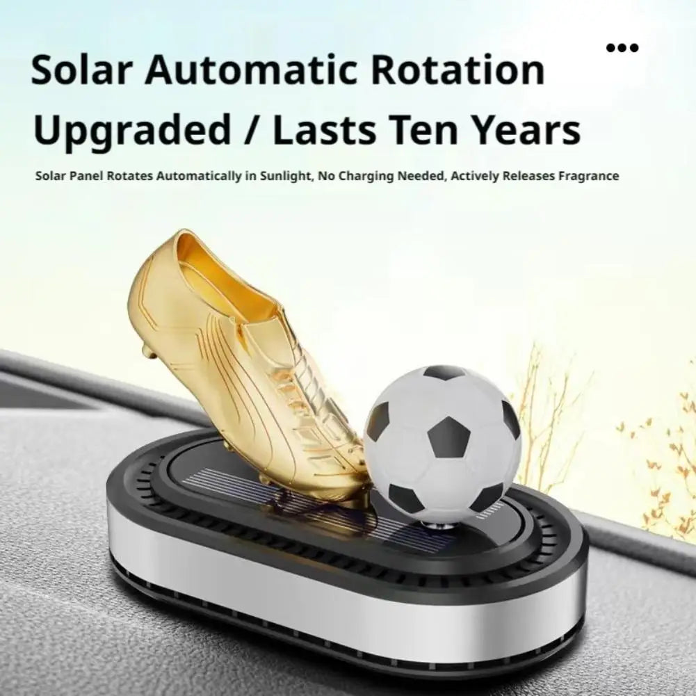 Solar Automatic Rotating Football Golden Boot Aromatherapy Diffuser Car Aromatherapy Brand Shoes Decoration Car Air Freshener Peaceful Pleasures Health and Wellness