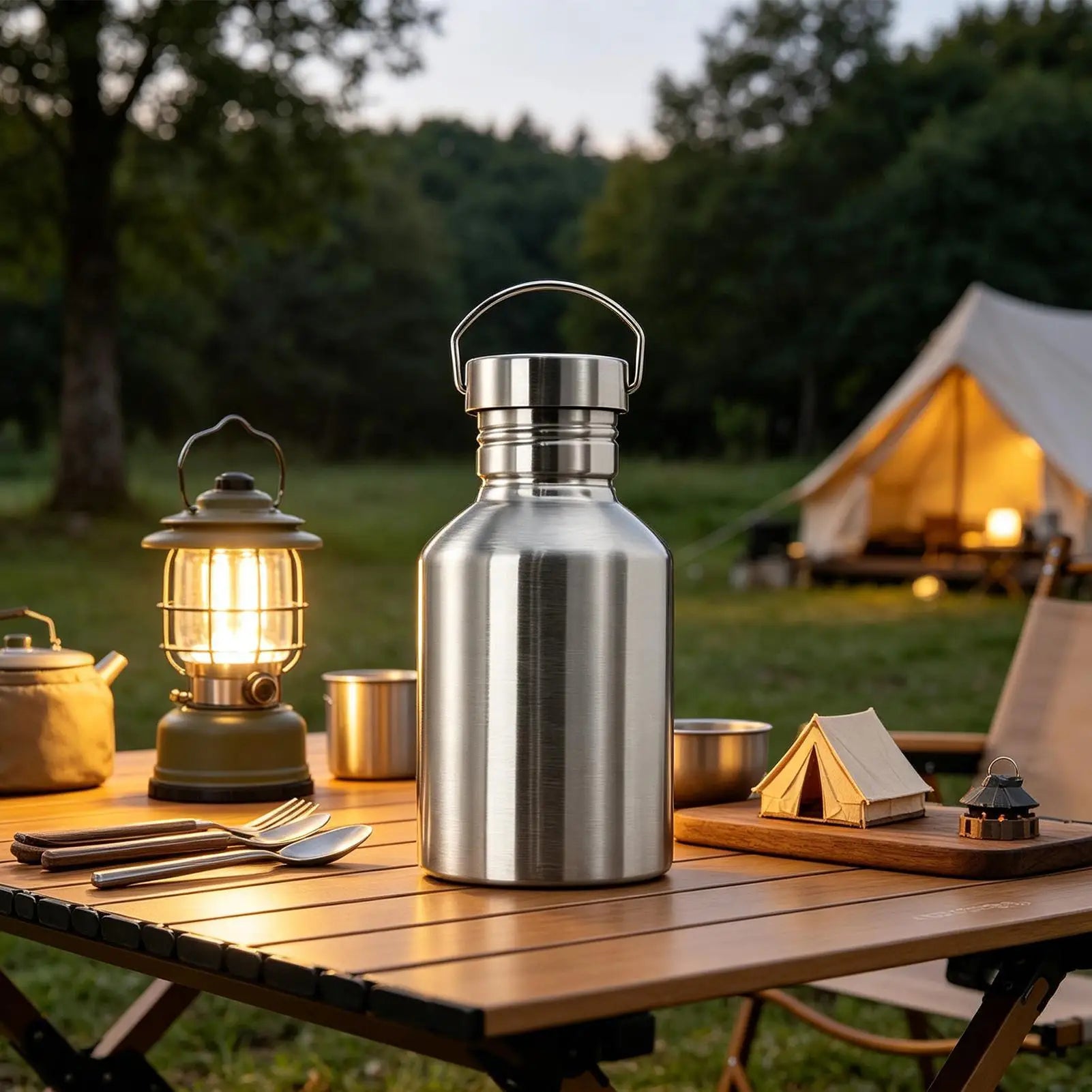 2L Large Capacity Stainless Steel Water Bottle With Handle Wide Mouth Travel Cup for Outdoor Sports Hiking Fishing Summer Drink Peaceful Pleasures Health and Wellness