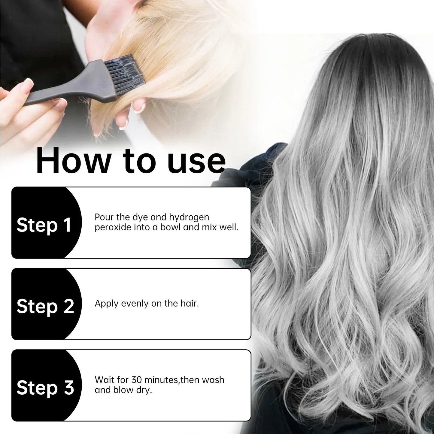 Smoky Silver Grey Hair Dye Cream 100ml - Quick Coloring, Long-Lasting & No Damage DIY Styling for Professional Look. Peaceful Pleasures Health and Wellness