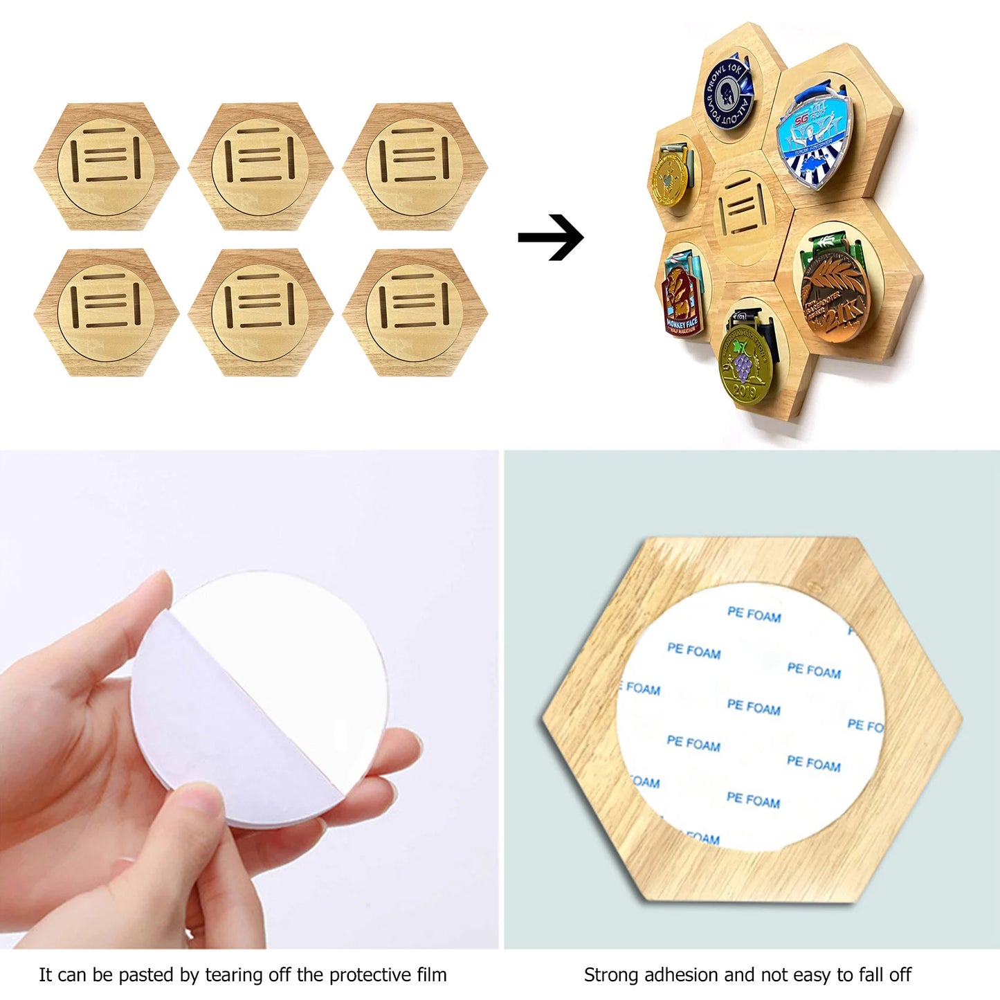 Hexagonal Wooden Medal Display Stand | Honeycomb Wall Rack