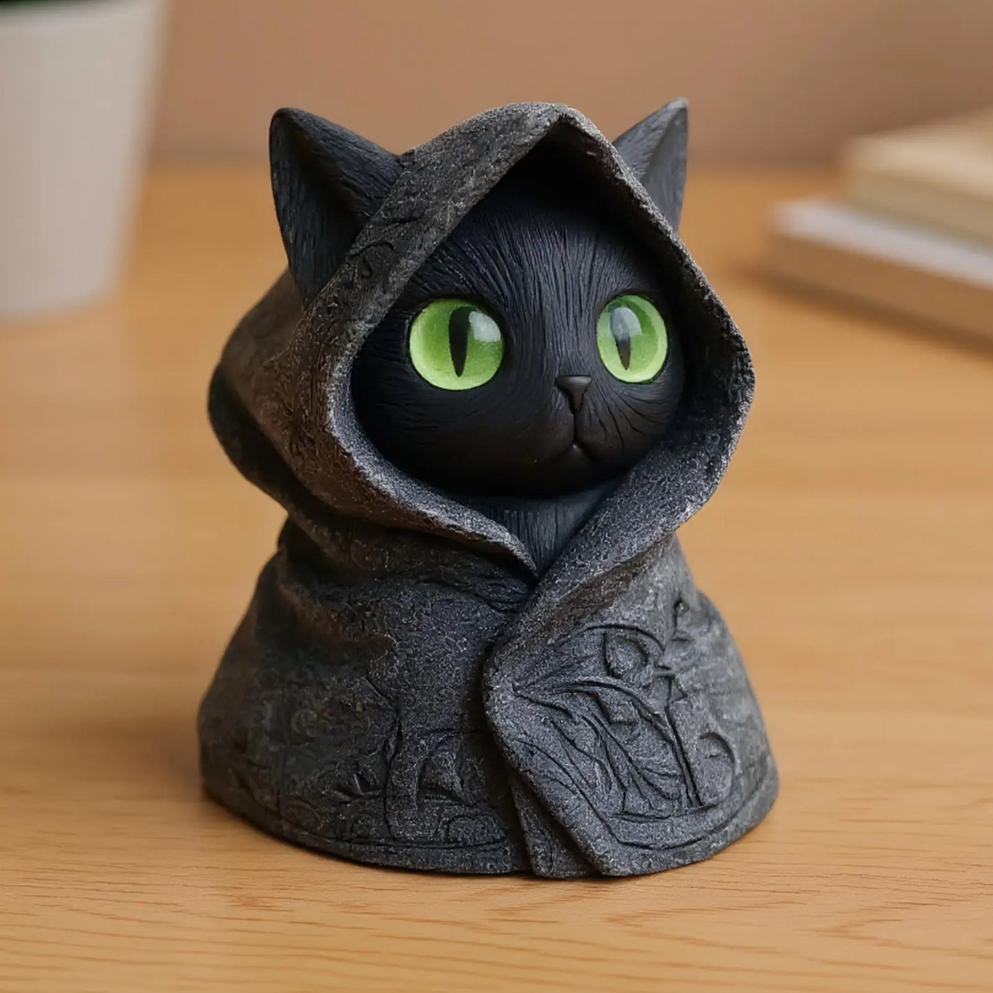 Gothic Hooded Cat Statue | Resin Halloween Figurine Decor