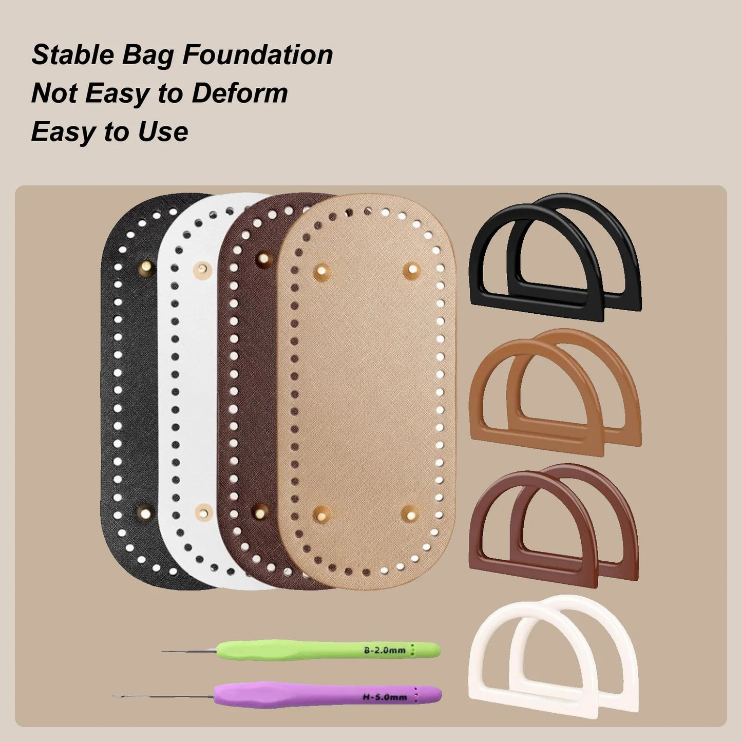 Crochet Bag Base Crocheting Bag Making Kit Purse Bottom with D Shape Handles for Women Men Hobbyists Enthusiasts Family Friends Peaceful Pleasures Health and Wellness