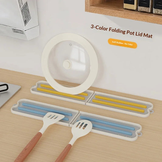 Space Saving Foldable Soft Silicone Non Slip Drainage Pot Lid Storage Mat Multifunctional Countertop Pad for Kitchen Stove Peaceful Pleasures Health and Wellness