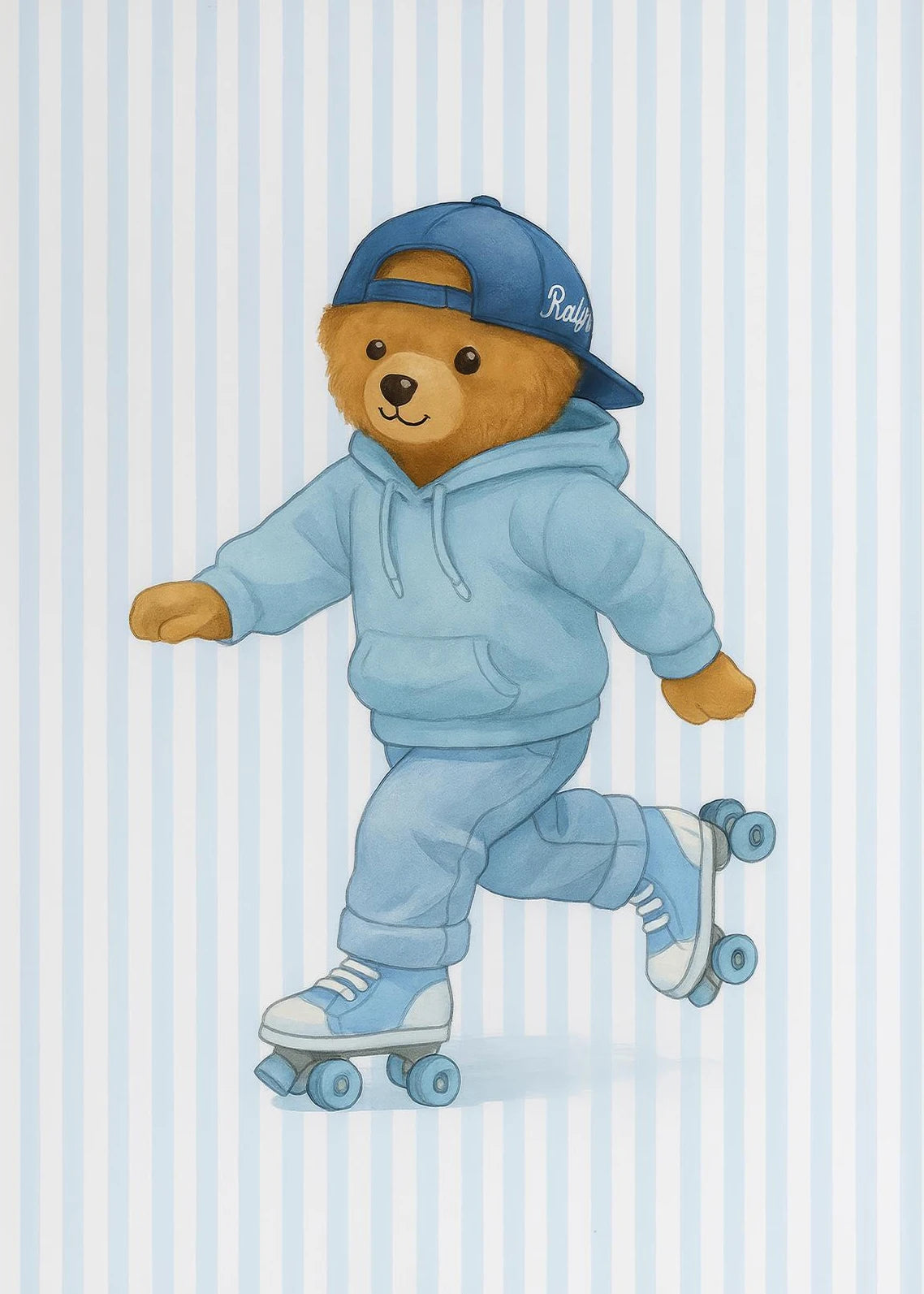 Skating Teddy Bear Playing Guitar Reading Blue Striped Poster Canvas Painting Print Wall Art Picture for Living Room Home Decor Peaceful Pleasures Health and Wellness 9 20x30cm