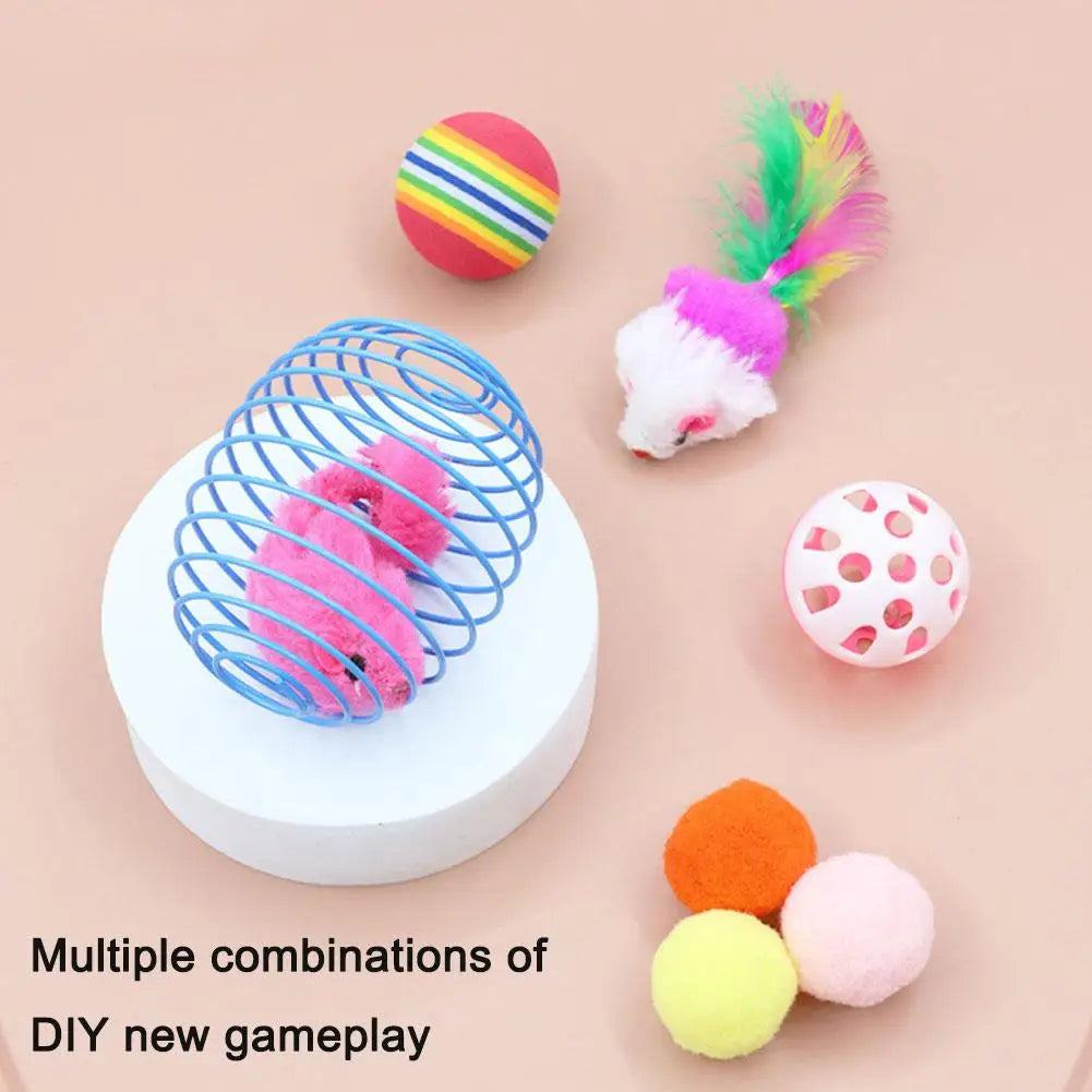 Interactive Caged Spring Cat Toy Ball with Mouse – Random Color