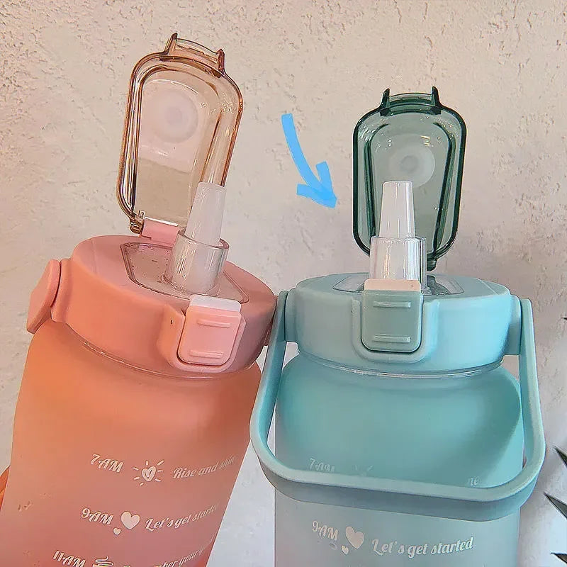 2L Motivational Water Bottle with Straw & Time Scale