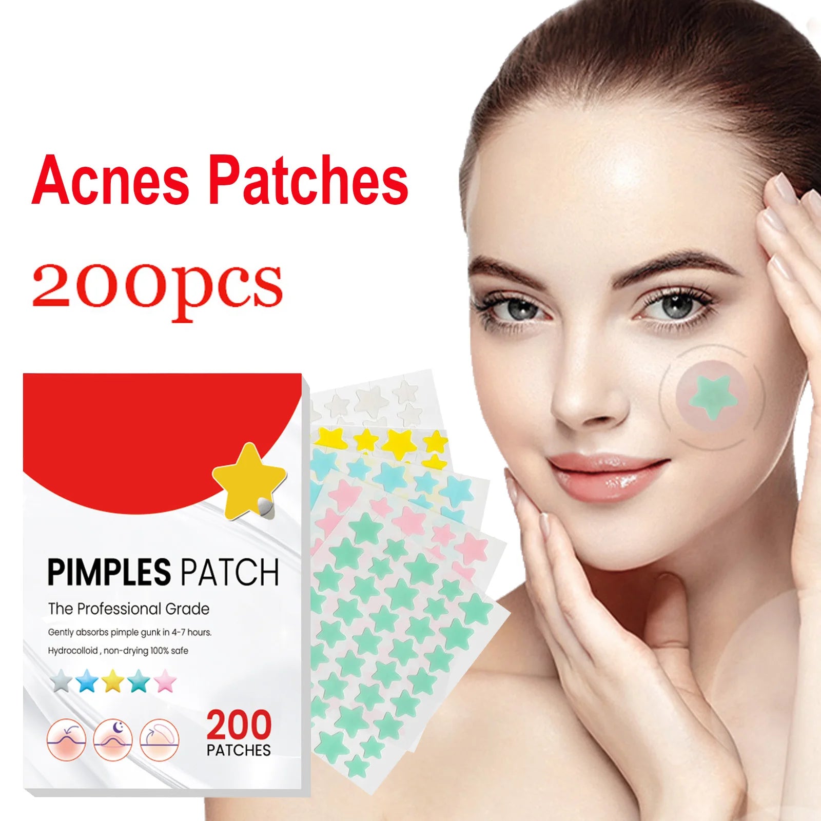 200pcs Star Acne Pimple Patches Colorful Breathable Removal Pimple Absorb Secretions Anti Infection Concealer Makeup Skin Care Peaceful Pleasures Health and Wellness