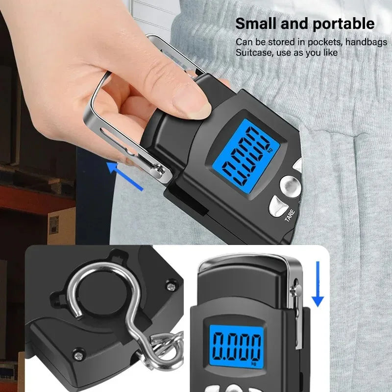 Portable Hanging Handheld Electronic Scale 50kg 10g LCD Display with 100cm Tape Measure for Travel Fishing Baggage Suitcase Peaceful Pleasures Health and Wellness