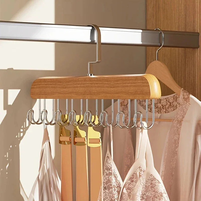 Wooden Sling Hanger Organizer with Multiple Hooks for Underwear Bras Vests Space-Saving Durable Storage Rack Hangers for Clothes Peaceful Pleasures Health and Wellness
