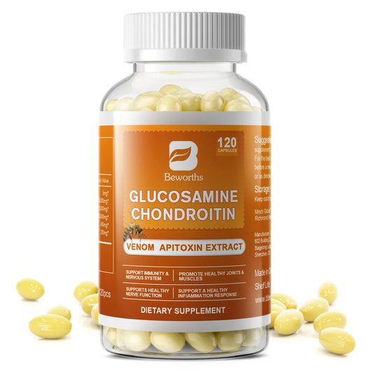 Glucosamine Chondroitin + Bee Venom Extract Capsules – Joint & Knee Pain Relief | 120 Count Joint Support Supplement Peaceful Pleasures Health and Wellness