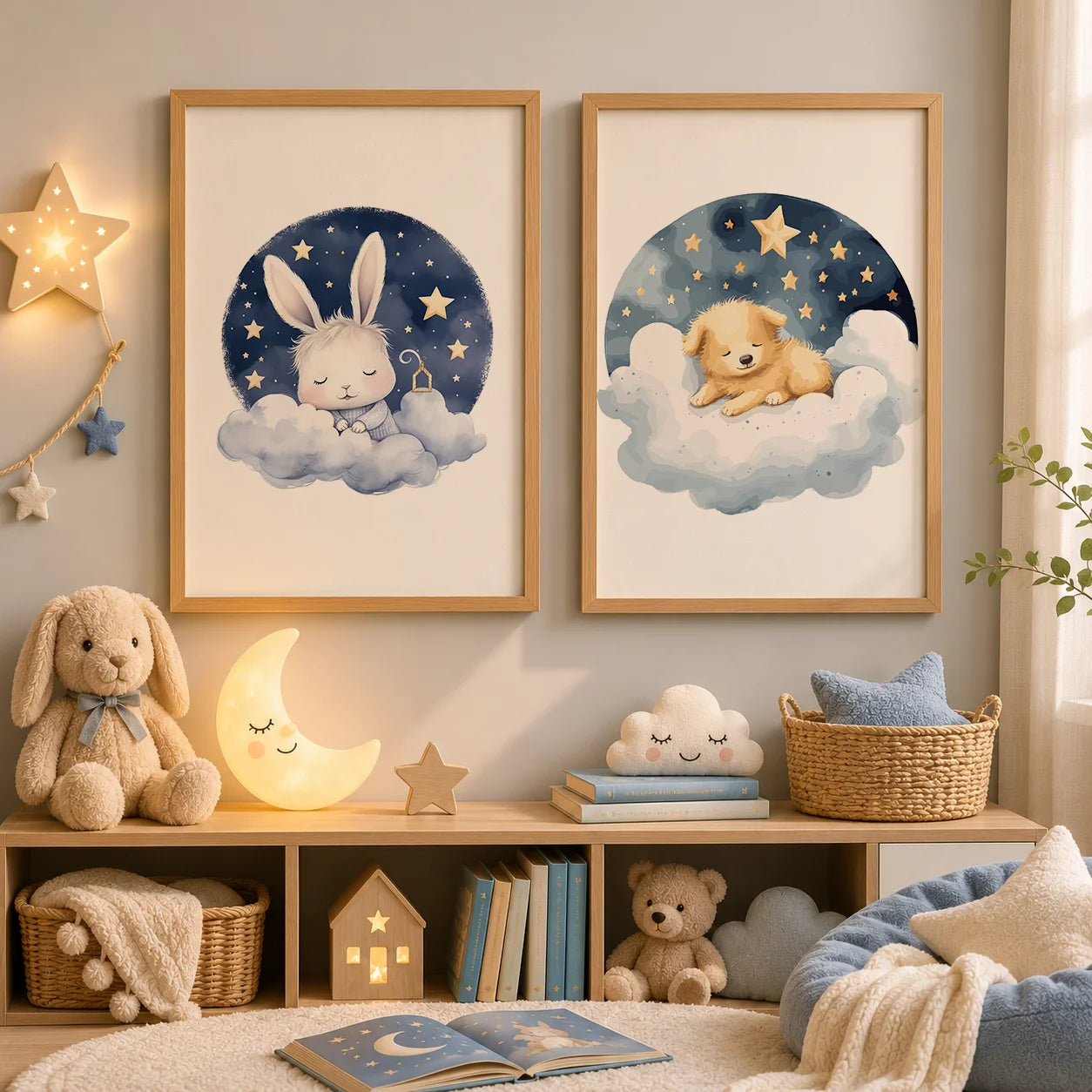 Nursery Wall Art, Nordic Cute Animal Cartoon Canvas Painting | Baby Poster for Toddler Kids Room Decor Peaceful Pleasures Health and Wellness