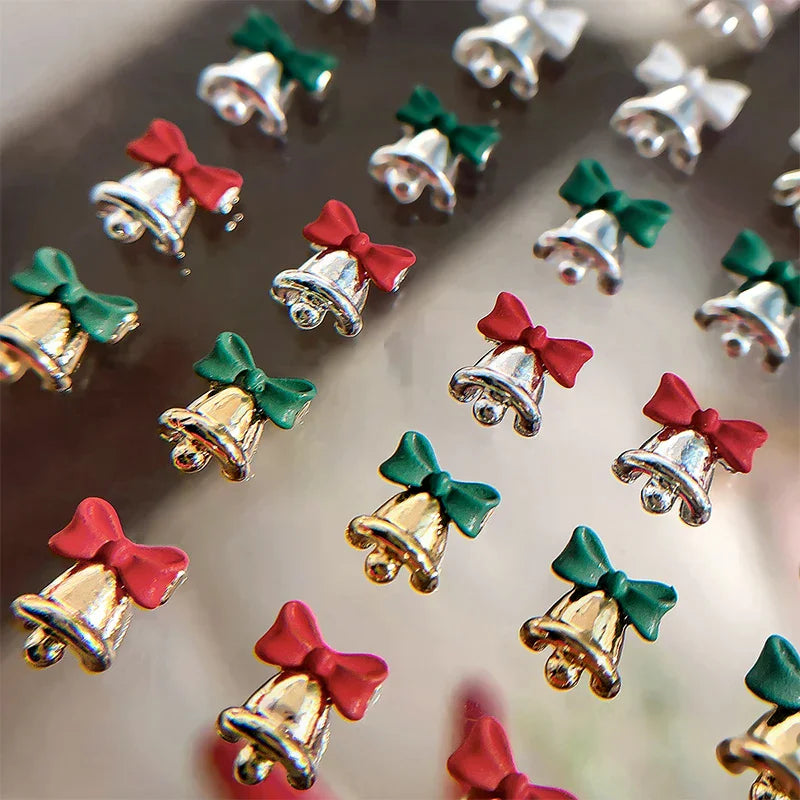 5Pcs Christmas Alloy Nail Accessories Mini Colored Bow Bell Rhinestones Jewelry Nail Art Charms Decorations 3D Flat Back Parts Peaceful Pleasures Health and Wellness