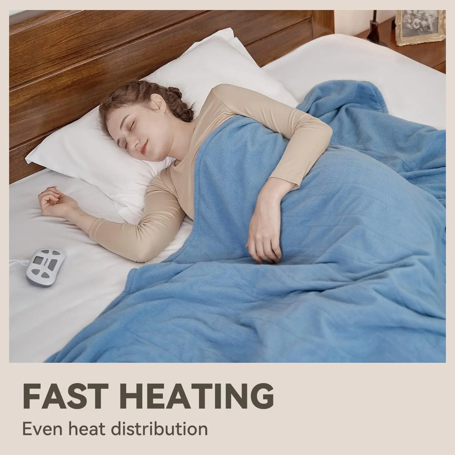 Twin Size Electric Heated Blanket – 10 Heat Levels, Auto-Off, Machine Washable, Blue Electric Heated Blanket Peaceful Pleasures Health and Wellness