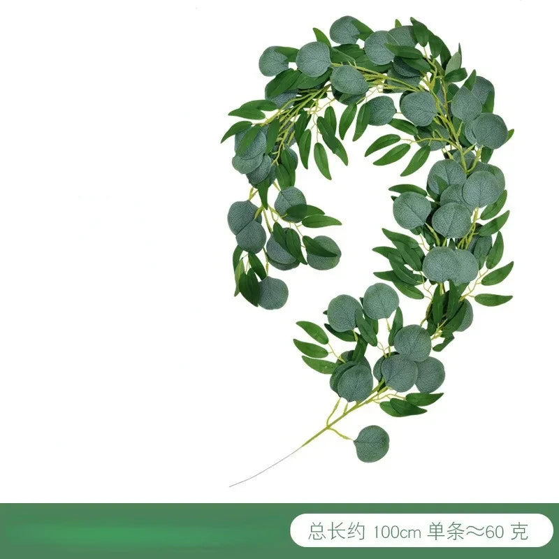 1m Artificial Eucalyptus Vine | Silk Bamboo Leaf Decor Stem