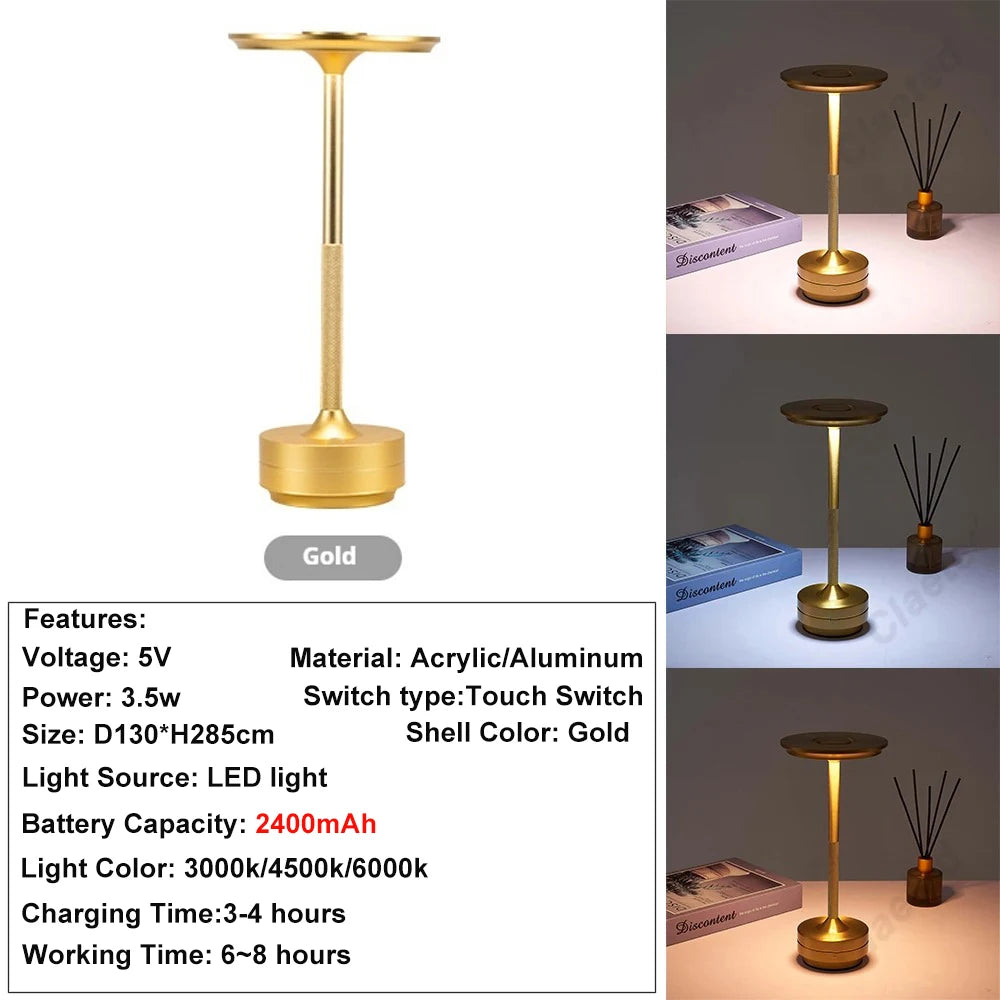 Wierless Simple Charging LED Desk Lamp restaurant Bar Table Lamp Dimming Atmosphere Retro Portable Charging Touch USB Read Lamp Peaceful Pleasures Health and Wellness Golden