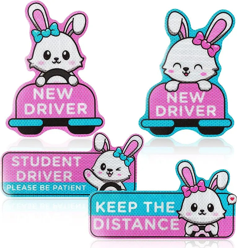 4-Pack Cartoon Cat New Driver Car Magnets | Reflective Safety Signs