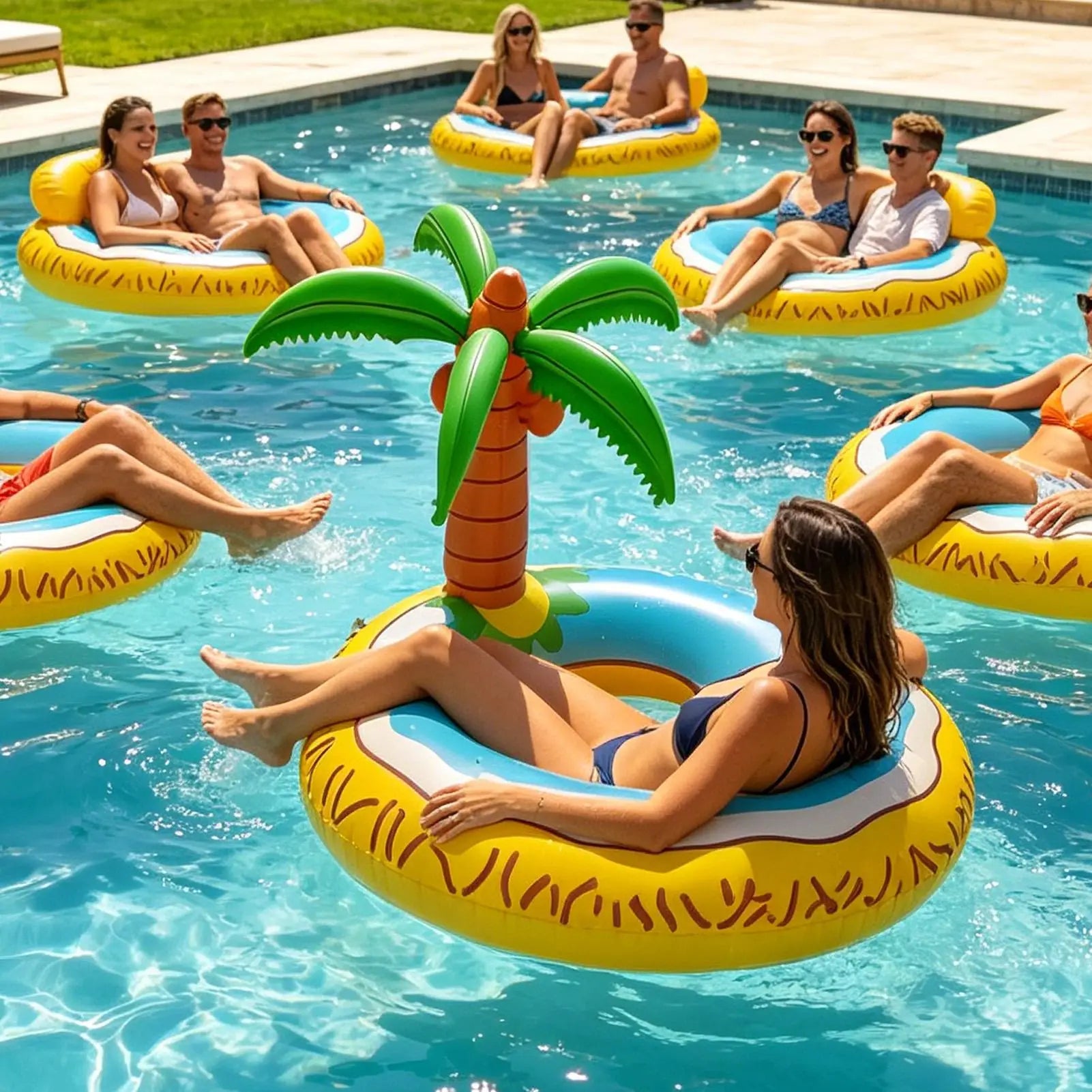 Inflatable Giant Tropical Tree Chair Funny Pool Float for Water Lake Beach River, Summer Party Swimming Floatie for Tanning Bar Peaceful Pleasures Health and Wellness