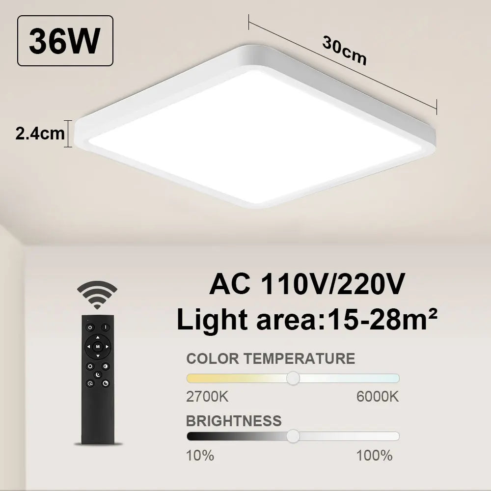 Square Ultrathin LED Ceiling Light 24W 36W – Dimmable Modern