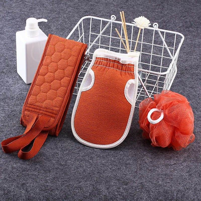 3-Piece Bath Exfoliating Set – Loofah, Glove & Back Scrubber
