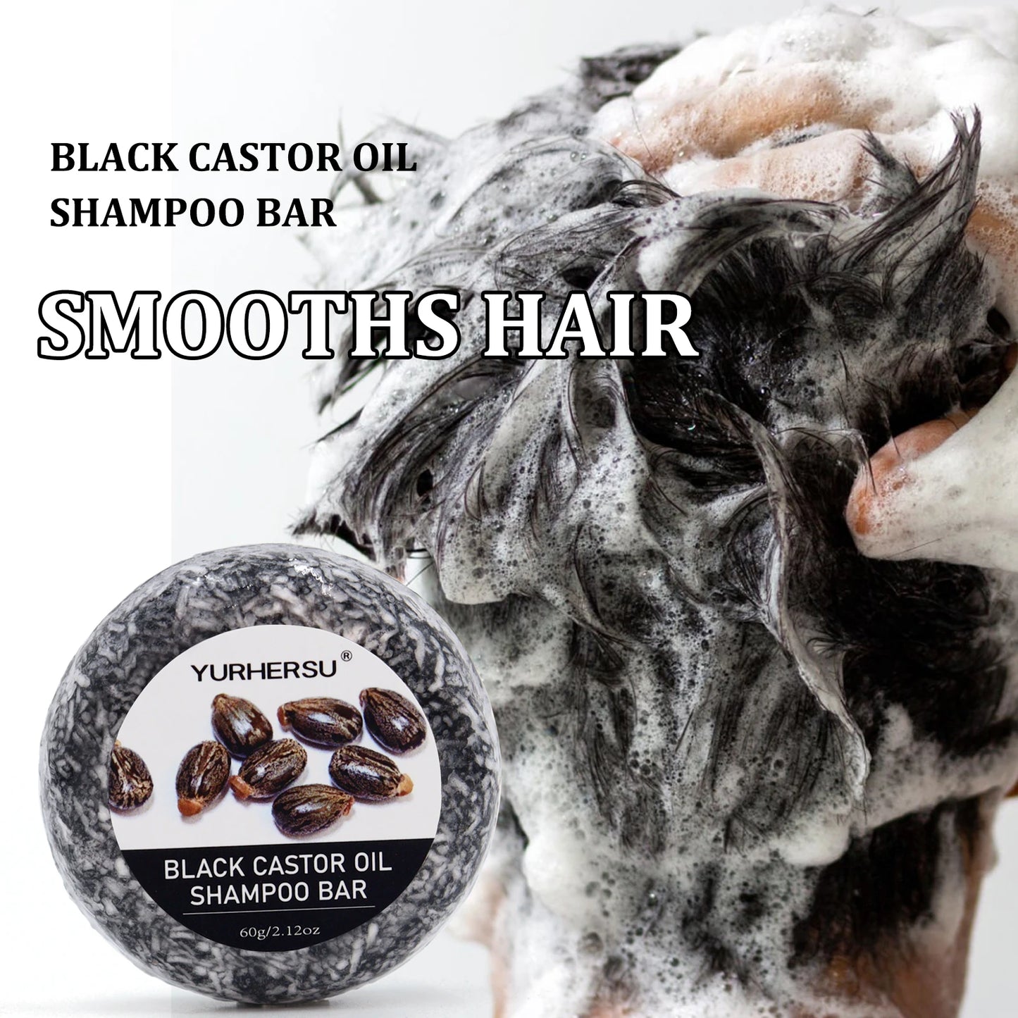 60g Black Castor Shampoo Bar 2-in-1 Shampoo and Conditioner, made with castor extract, nourishes and cares for all hair types. Peaceful Pleasures Health and Wellness