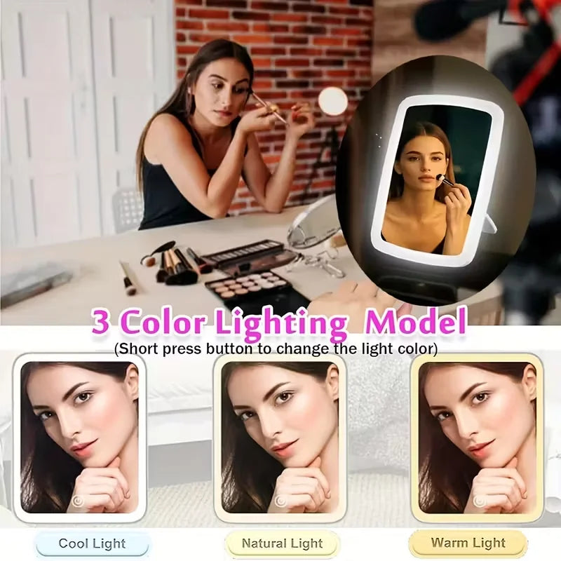 LED Makeup Mirror with Stand Desktop Folding Compact Square Travel Cosmetic Portable Lighted Vanity Mirror Touch Screen Tabletop Peaceful Pleasures Health and Wellness