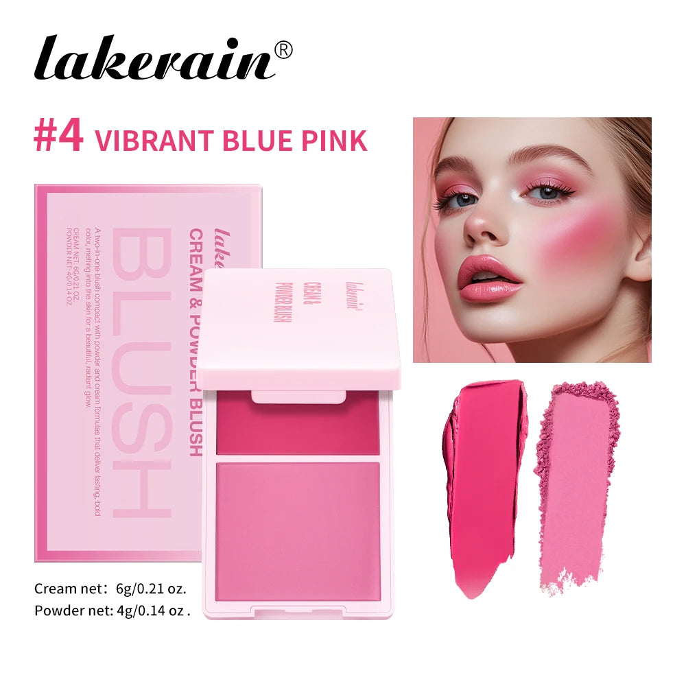 Cream&Powder Blush Palette Natural Long-lasting High Pigment Blush Makeup Contour Powder Beauty Peach Pink Korean Makeup Blush Peaceful Pleasures Health and Wellness 4 Vibrant Blue Pink