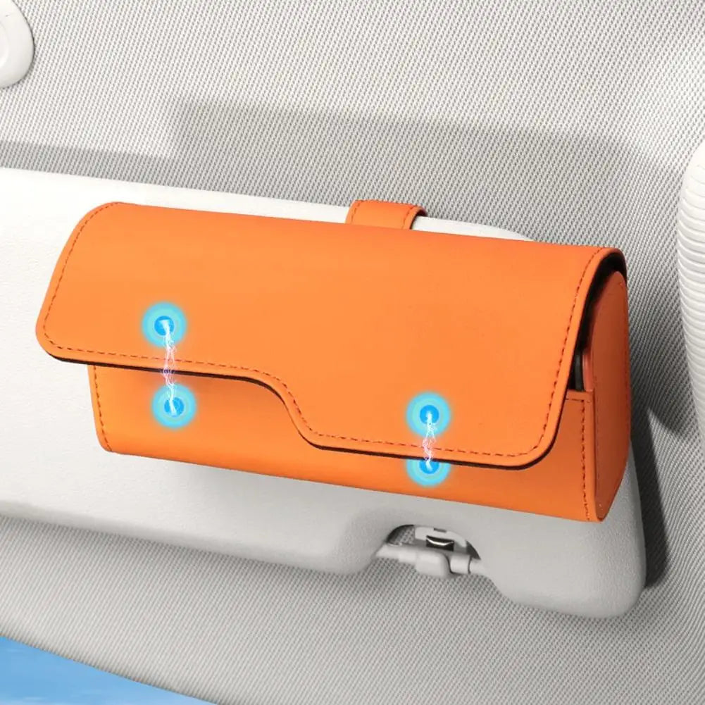 Leather Car Glasses Storage Box Sun Visor Eyeglasses Holder Clip On Auto Visor Glasses Organizer Sun Visor Eyeglasses Storage Peaceful Pleasures Health and Wellness