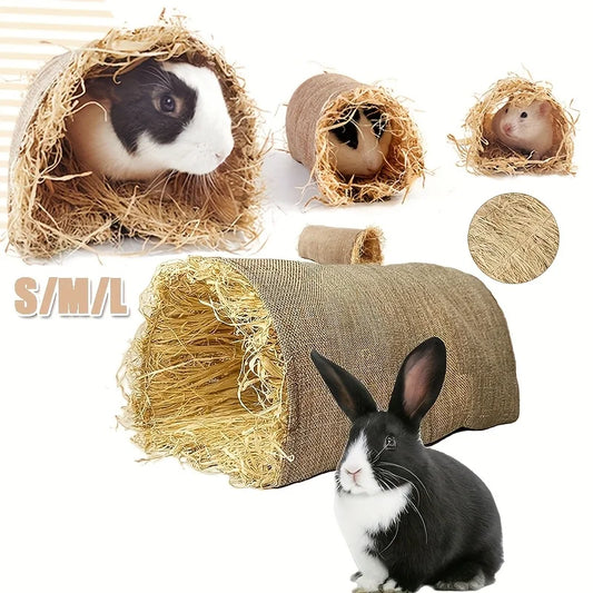 Rabbit & Guinea Pig Hideout Tunnel | Linen Straw Pet Toy Small Pet Hideout Toy Peaceful Pleasures Health and Wellness