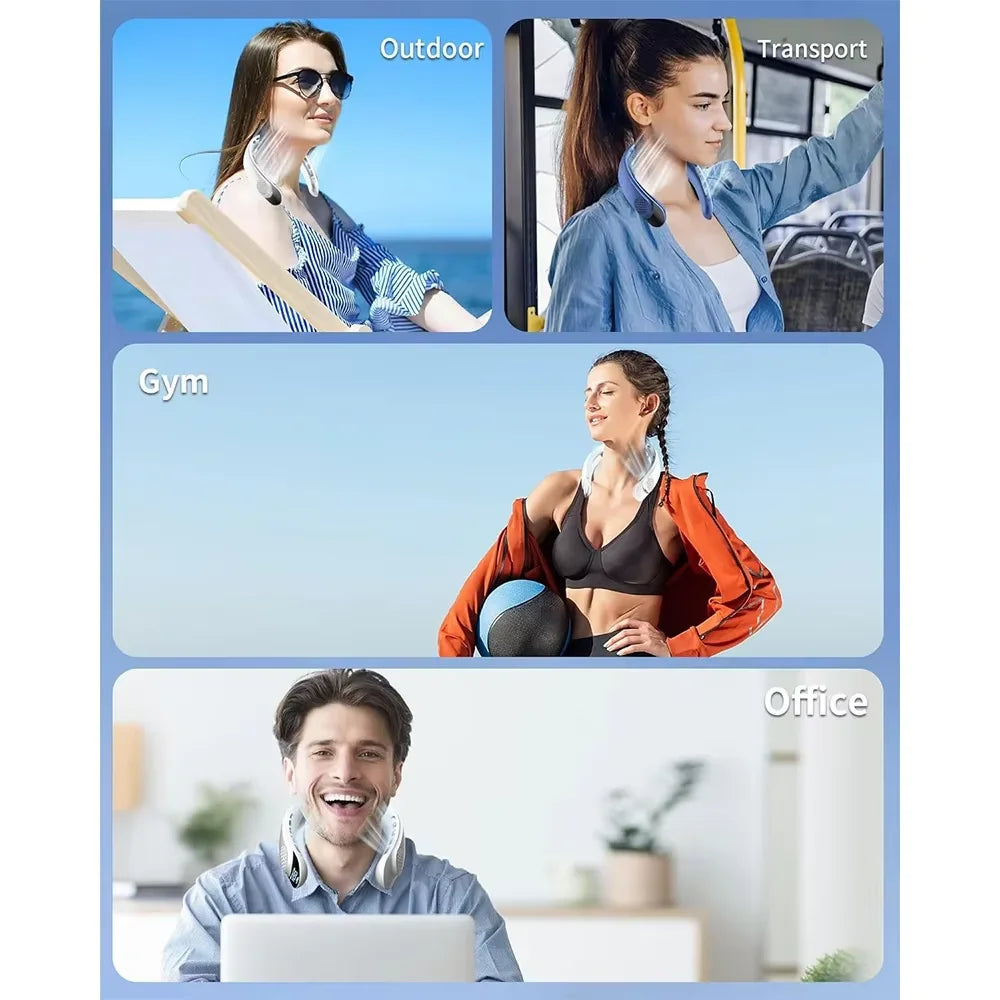 Neck Fan 4 Turbo Foldable Neck Cooler 4000 mAh Battery Bladeless Portable Wind Fan 3 Speeds Type-C Rechargable Ventilador Peaceful Pleasures Health and Wellness