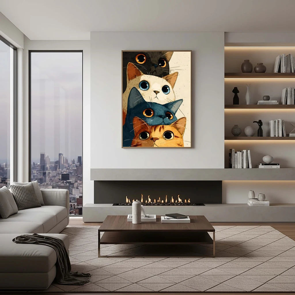 Nordic Wall Art Cute Stacked Cats Animals Canvas Painting Nordic Style Poster Prints Bedroom Living Room Wall Decor Peaceful Pleasures Health and Wellness