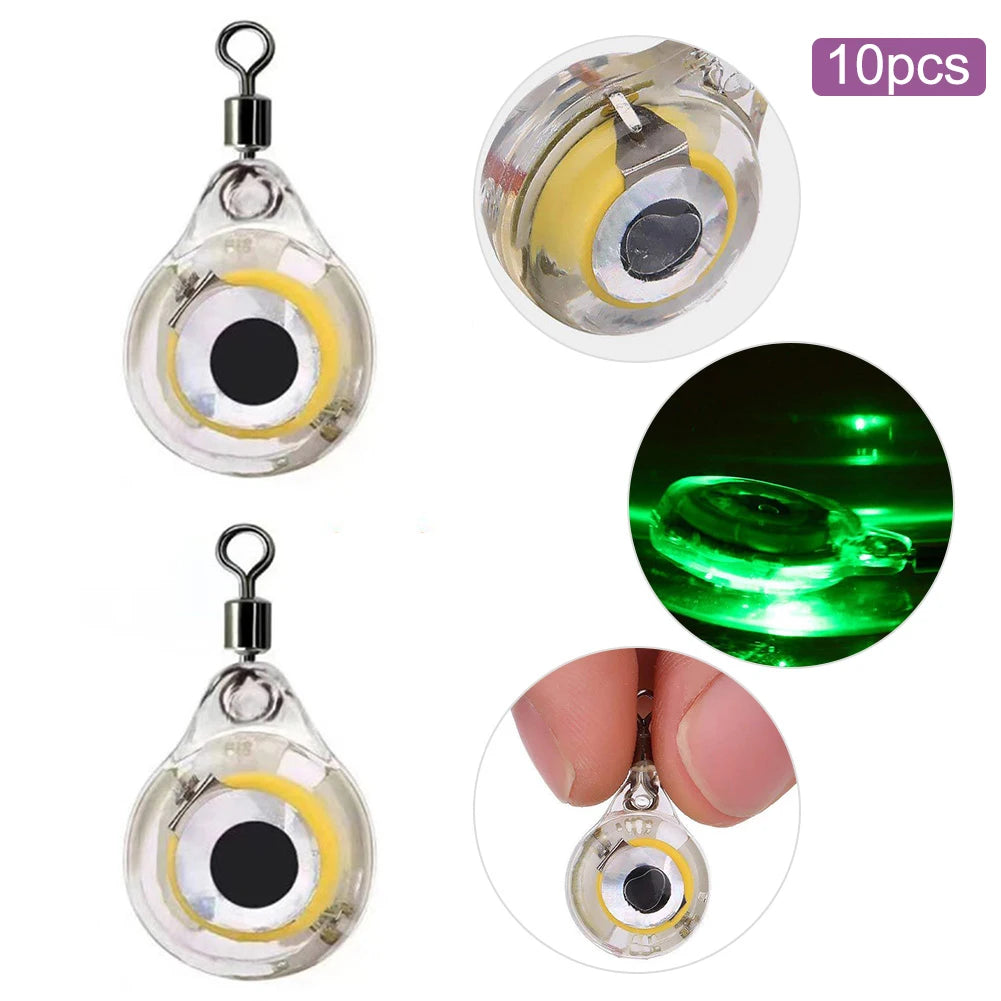 10Pcs Fishing Lure Light Mini Eye Shape Underwater Night Light Lure Battery Powered LED Illuminated Lure for Attracting Fish Peaceful Pleasures Health and Wellness