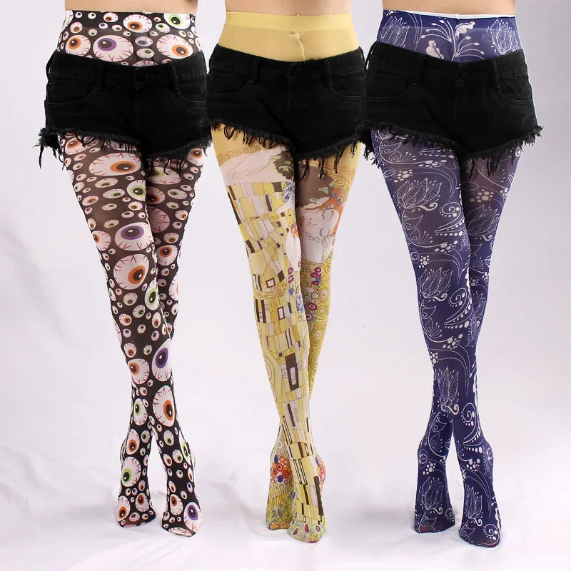Evil Eyes Tight women Spring New Women Sheer Sexy Tattoo Printed Pantyhose Tights Stockings Anti-Hook Women's Socks Peaceful Pleasures Health and Wellness