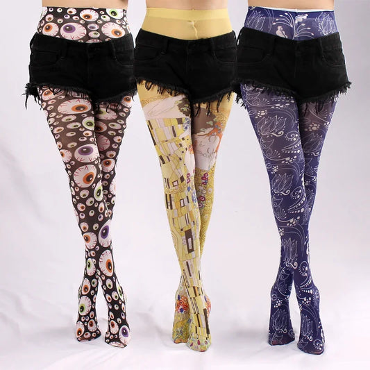 Evil Eyes Tight women Spring New Women Sheer Sexy Tattoo Printed Pantyhose Tights Stockings Anti-Hook Women's Socks Peaceful Pleasures Health and Wellness