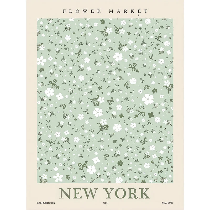 Flower Market Paris New York City Name Poster Print Abstract Plant Wall Art Canvas Painting Picture Living Room Home Decoration Peaceful Pleasures Health and Wellness H 40x60cm