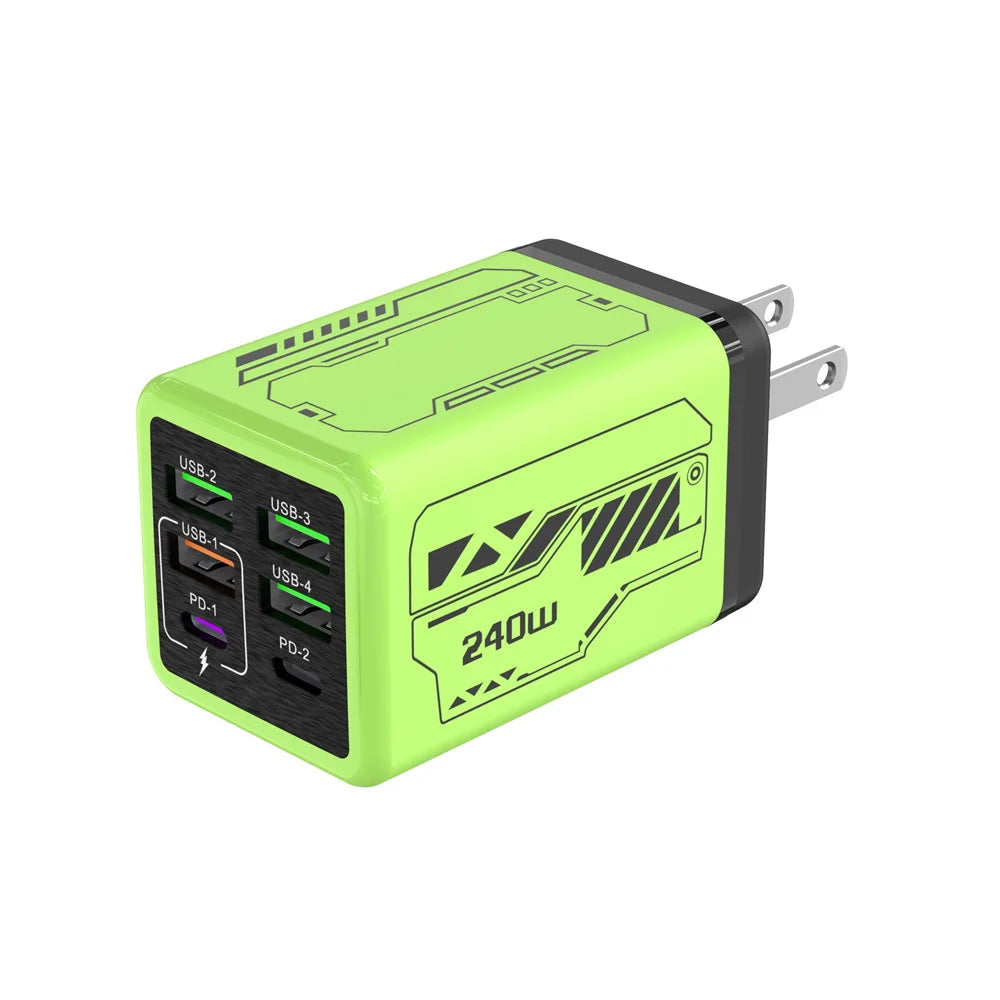240W 6-Port USB-C Fast Charger QC 3.0 | EU US UK Wall Adapter