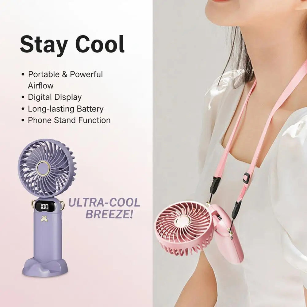 Portable Handheld Mini Fan 6 Speed 90° Foldable Fan LED Digital Display 3600mAh Rechargeable Cooling Fan for Outdoor Travel Peaceful Pleasures Health and Wellness