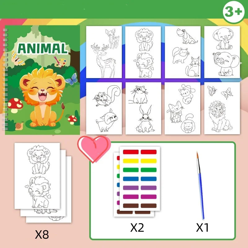 Reusable Watercolor Coloring Book Toddlers Kids Paints Animal Designs