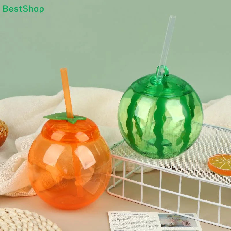 Fruit Shaped Cups with Straw – Orange & Watermelon | 1–3 Pack