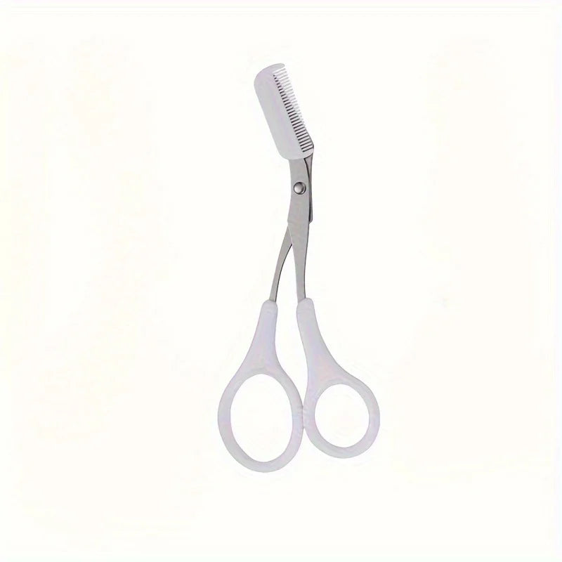 Stainless Steel Eyebrow Trimming Scissors With Comb, Safe Eyebrow Trimming Makeup Tool, Precise Creation Of Perfect Eyebrow Shap Peaceful Pleasures Health and Wellness 1PC-White