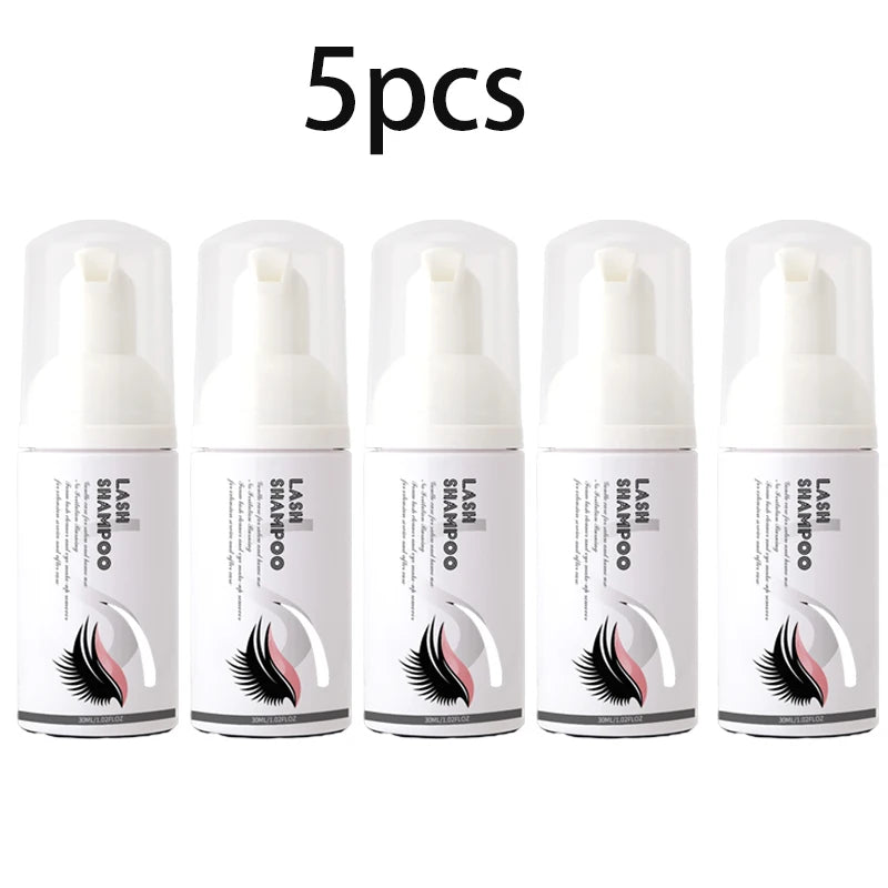 1/5PCS 30ml Eyelash Extension Shampoo Eyelid Foaming Cleanser Makeup Remover Glue Supplies for Professional & Home Use for Women Peaceful Pleasures Health and Wellness 5pcs