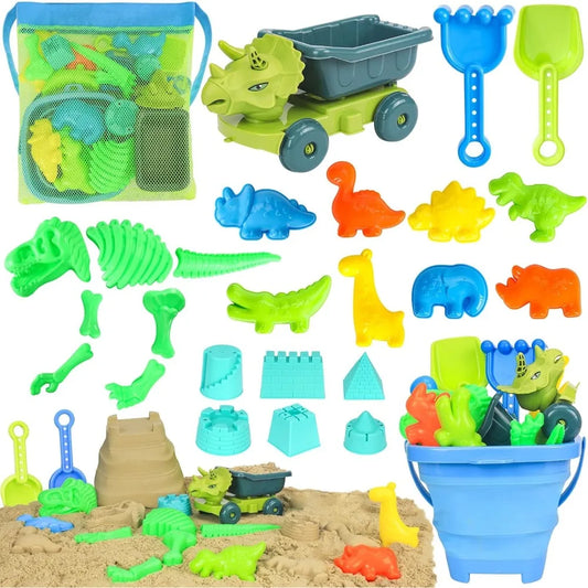 Dinosaur Beach Sand Toys Set – Dump Truck, Molds & Bucket Beach Sand Toy Set Peaceful Pleasures Health and Wellness