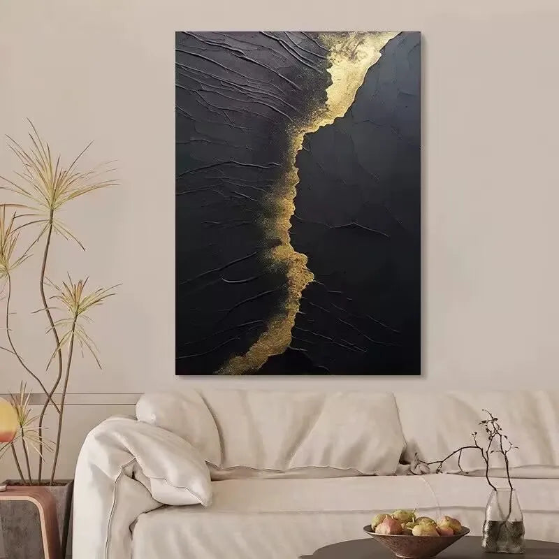 Modern Simple Abstract Black Texture Wave Hanging Painting,100% Handmade,Wall Art Decor,Living Room,Bedroom,Sofa Background Wall Peaceful Pleasures Health and Wellness No frame 90cmx150cm